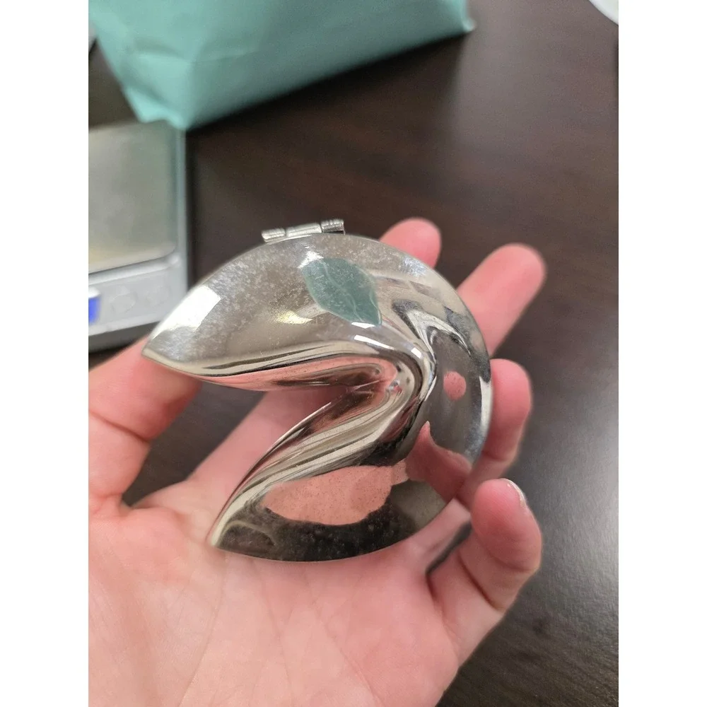 Silver Tone Metal Fortune Cookie Hinged Trinket Box Keepsake Jewelry Case